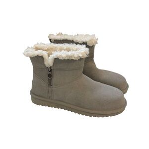 Koolaburra By Ugg Size 9 Gray White Suede Shearling Lined Short Ankle Boots